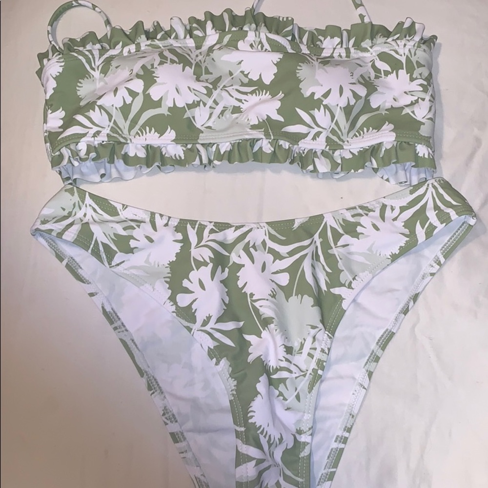 Green and white bikini